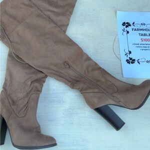 Suede Over-the-Knee Boots - Tan